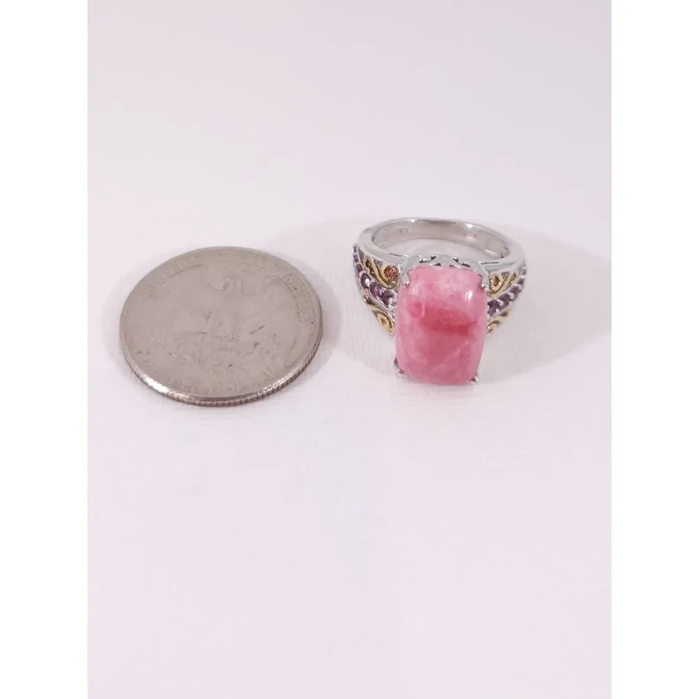 Thulite and Garnet 14k YG Accents Platinum over Sterling Silver